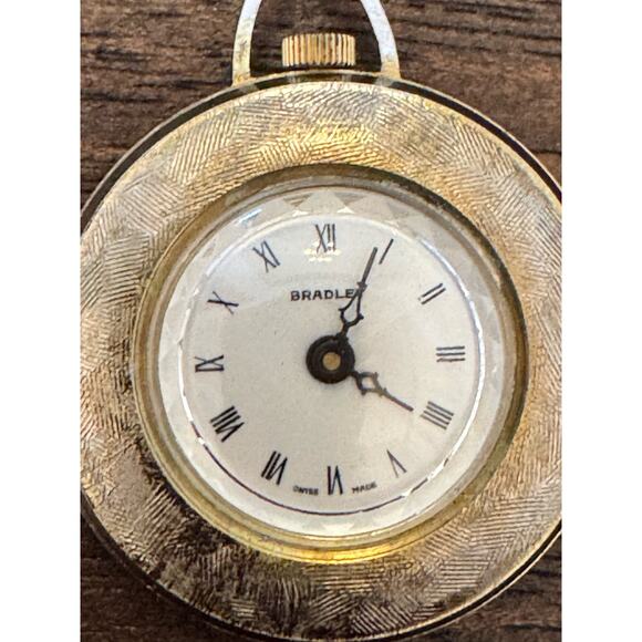 VTG Bradley Pendant Watch Gold Tone Mechanical Movement Swiss Made - Picture 6 of 16